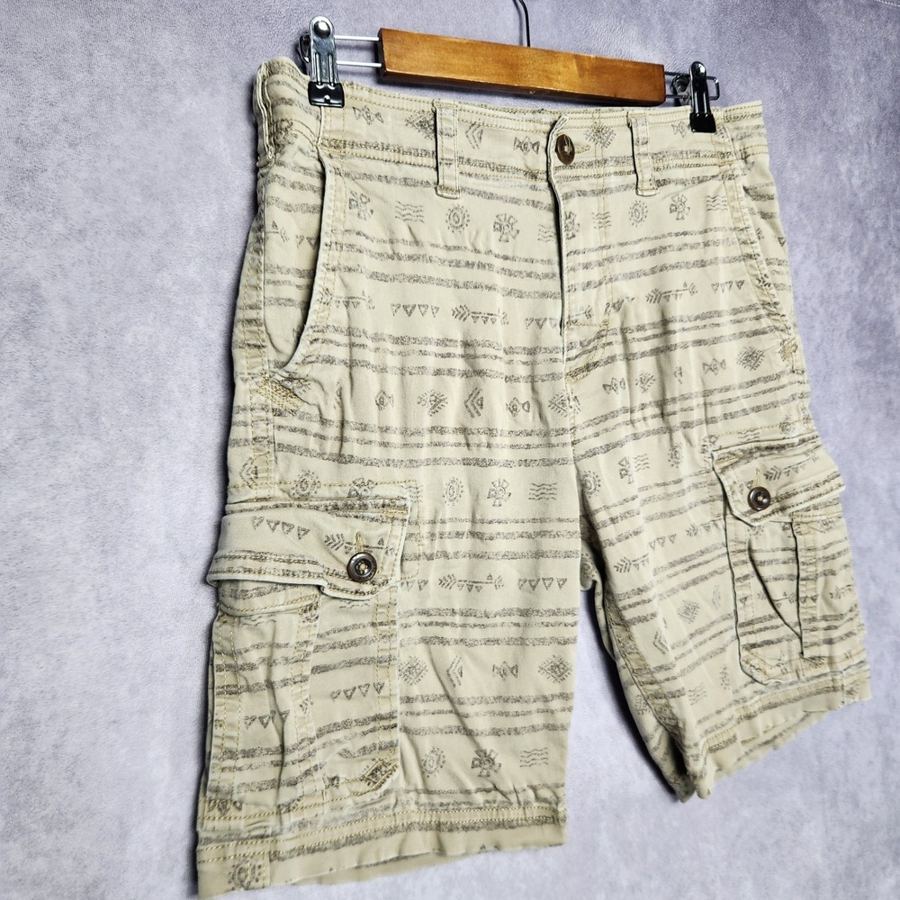 American Eagle Mens 32 Cargo Shorts Tan Brown Cave Art Print Classic Active Flex - Picture 7 of 14